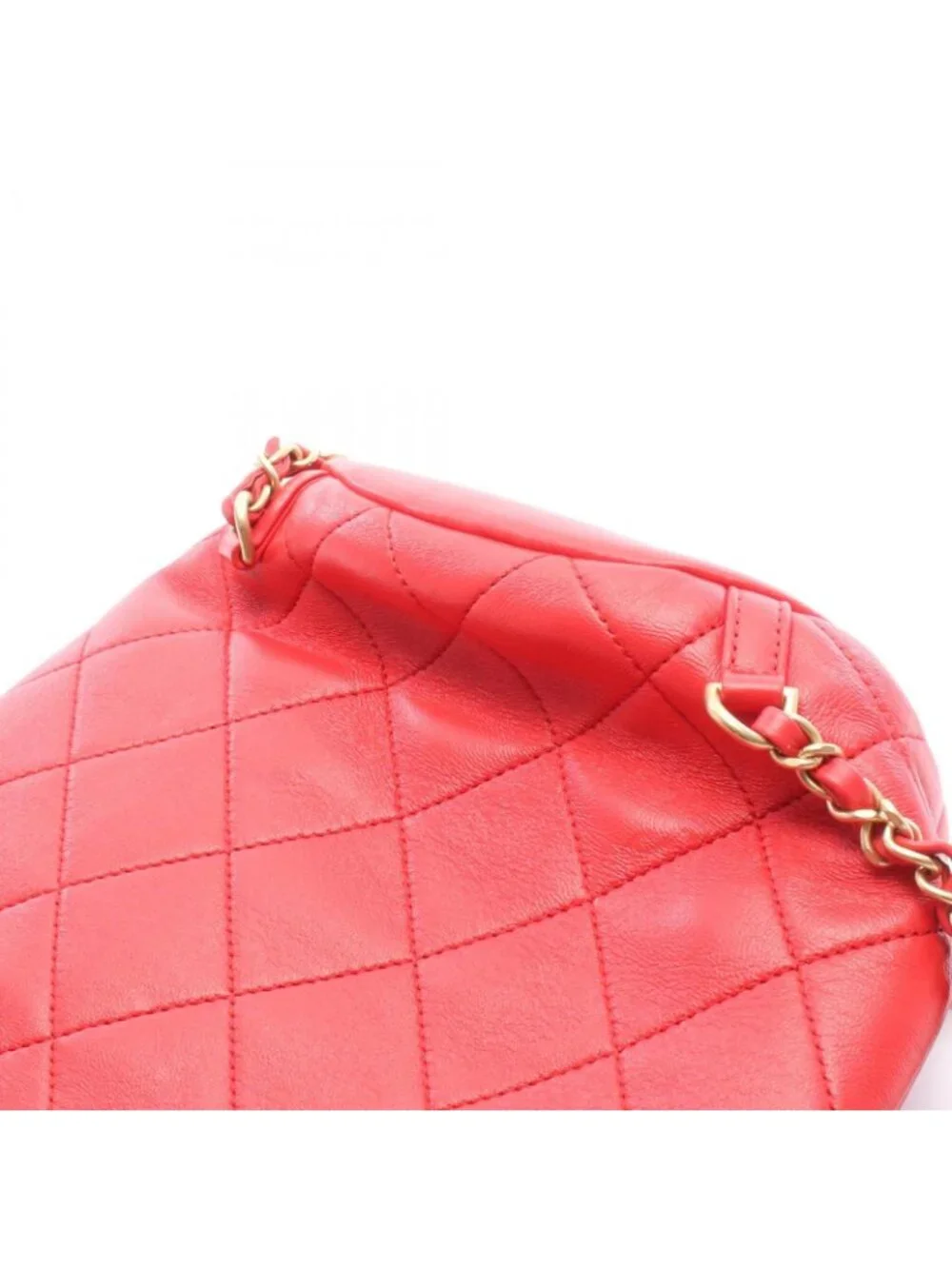 Chanel Backpack Quilted Loop Handle Red Skin Chain